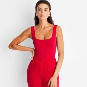 A New Day Red Fitted Bodysuit with Square Neckline and Sleeveless Design